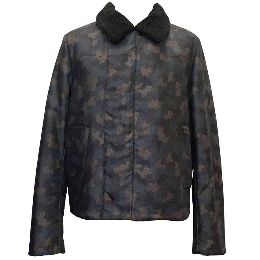 Prada Camouflage Wool Collar Jacket For Sale