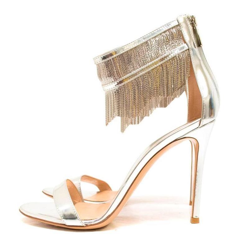 Gianvito Rossi Silver Josephine Metal Fringe Sandals For Sale at 1stDibs