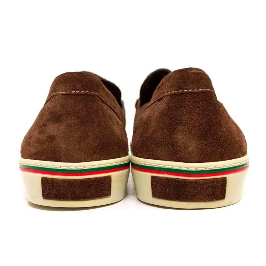 Men's  Gucci Brown Suede Monogram Loafers For Sale