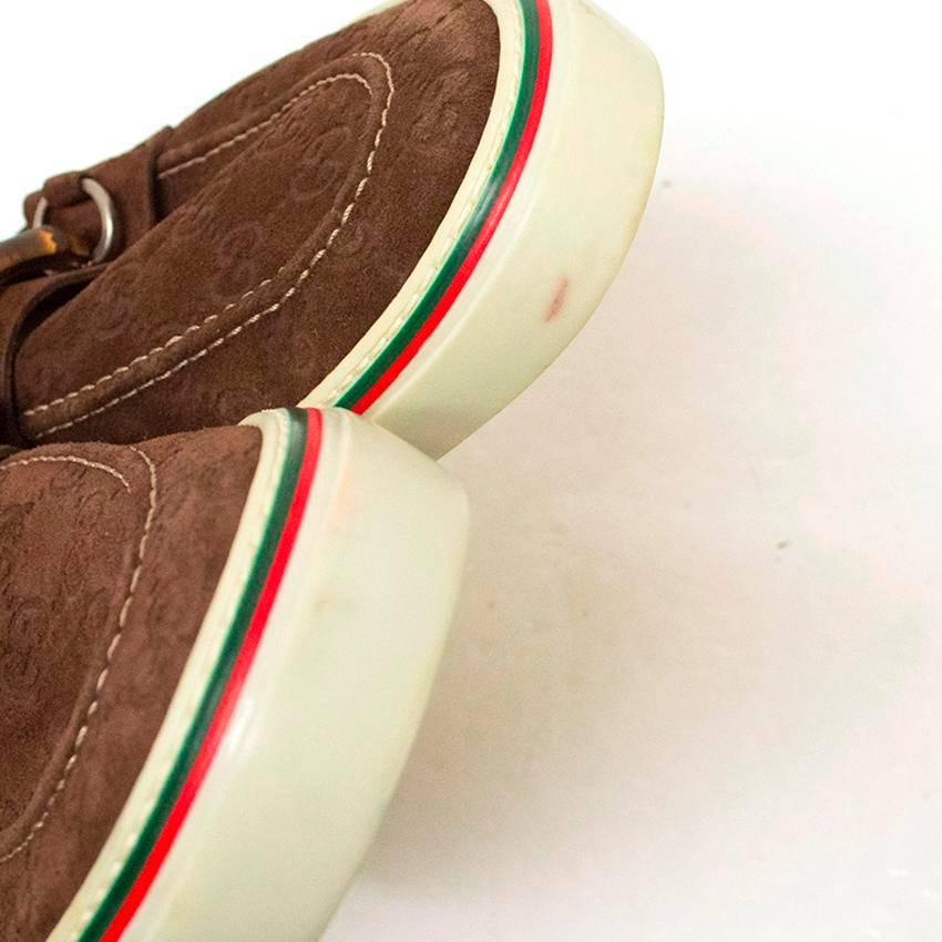  Gucci Brown Suede Monogram Loafers For Sale 3
