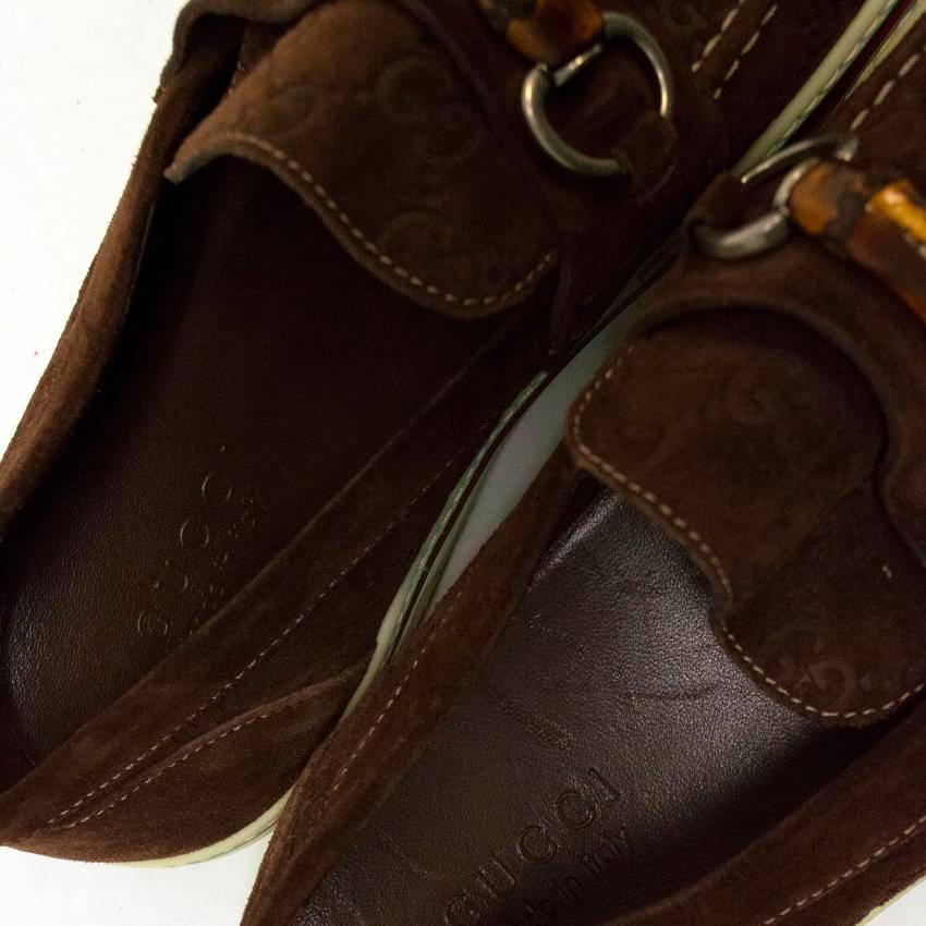  Gucci Brown Suede Monogram Loafers For Sale 4