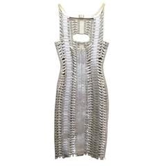 Herve Leger Silver Metallic Woven Bodycon Dress 12