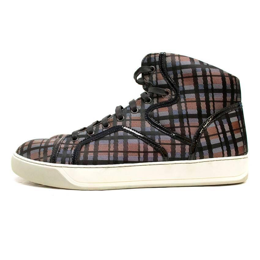 Lanvin Checked High-Top Trainers  In New Condition For Sale In London, GB