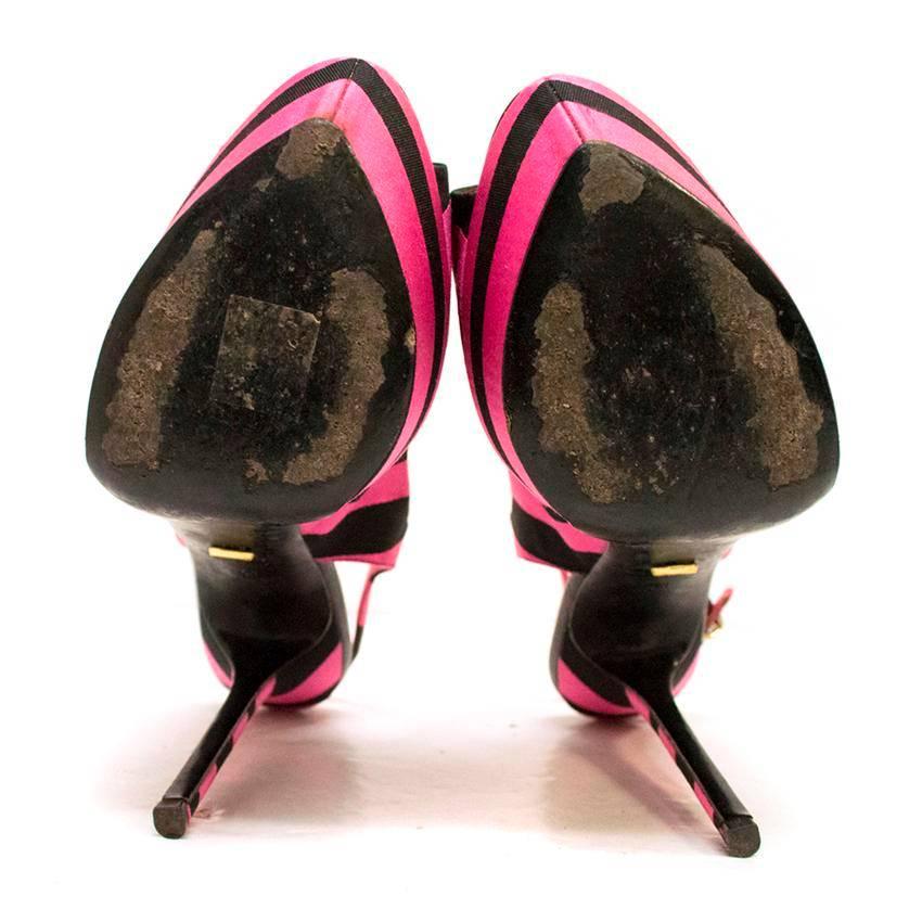  Sergio Rossi Pink & Black Striped Satin Peeptoe Heels For Sale 3