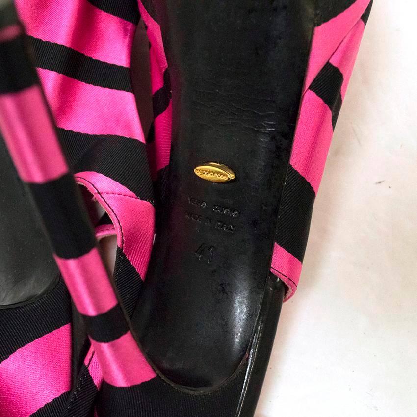  Sergio Rossi Pink & Black Striped Satin Peeptoe Heels For Sale 4