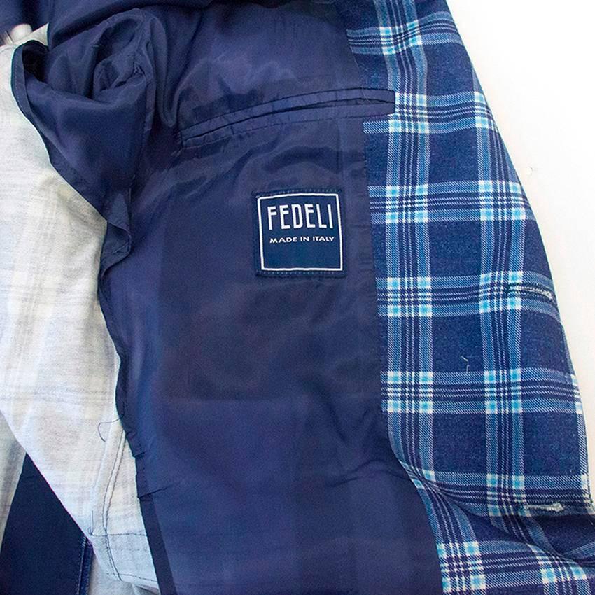 Blue Fedeli checked blue blazer For Sale