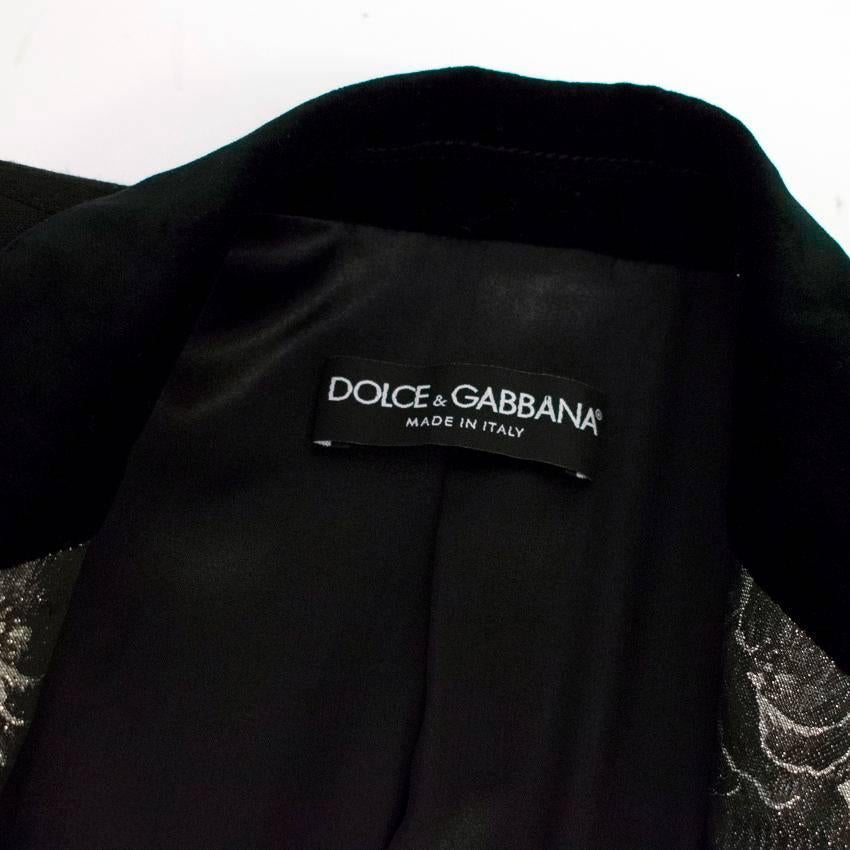 Dolce & Gabbana Black Wool Long Blazer with Embroidery For Sale 3
