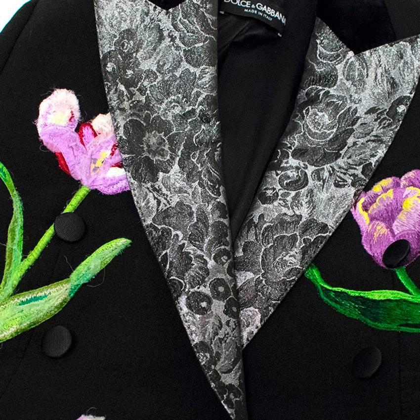 Dolce & Gabbana Black Wool Long Blazer with Embroidery For Sale 5