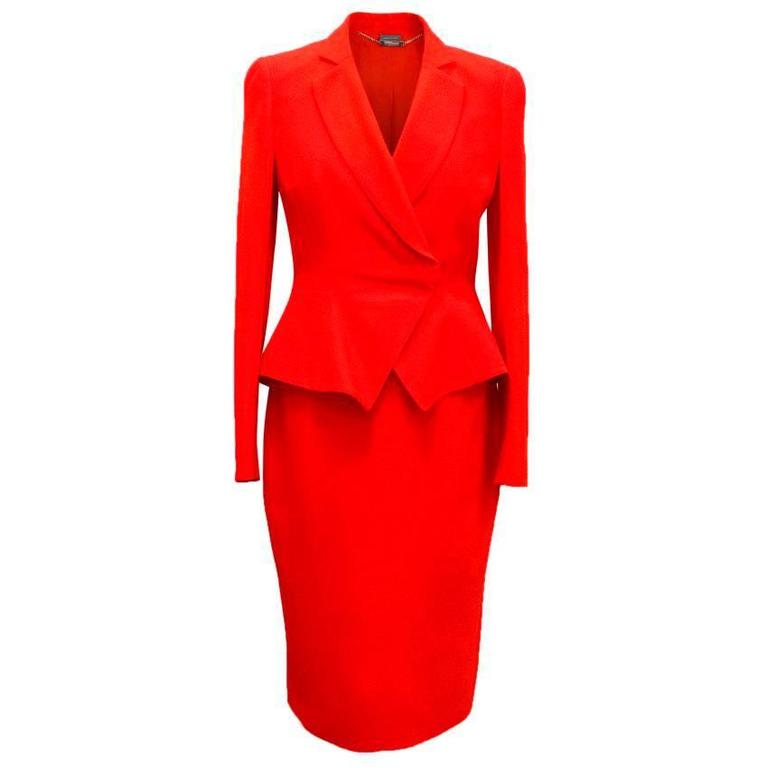 Alexander McQueen Red Two Piece Skirt Suit For Sale at 1stDibs ...