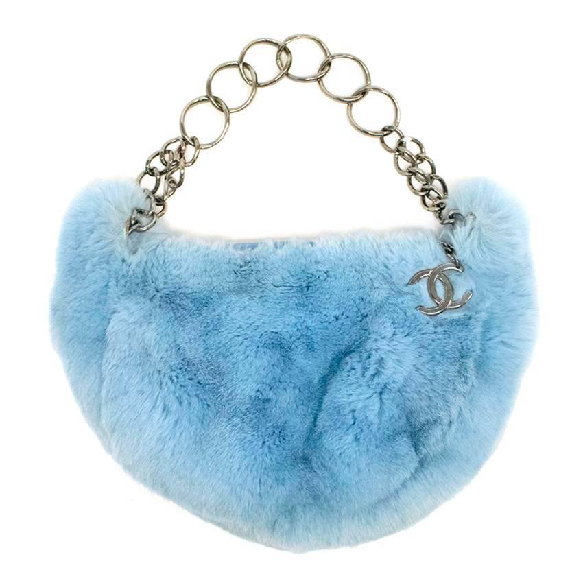 Chanel Powder Blue Rabbit Fur Handbag For Sale