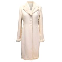 Valentino Cream Crepe Coat with Rabbit Fur Lapel & Cuffs 3