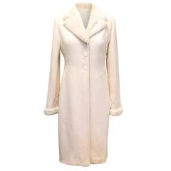 Valentino Cream Crepe Coat with Rabbit Fur Lapel & Cuffs