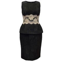 Dolce & Gabbana Black Embroidered Cotton Dress with Lace Detail
