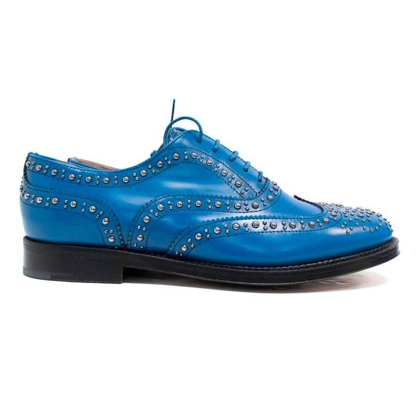 Church's women's studded blue polished binder leather brogues. 
- Crafted with leather 
- Detailed needlepoint design 
- Silver stud embellishments 
- Adjustable laces 

Condition: 10/10

Approx. Measurements- 
Heel to