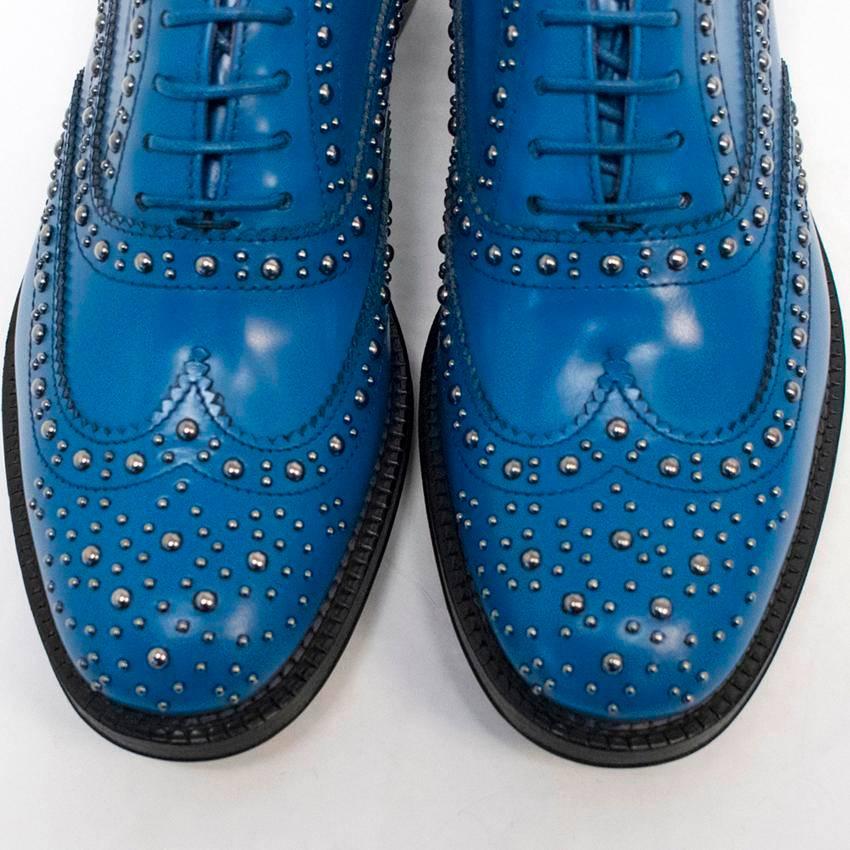  Church's Women's Studded Blue Polished Leather Brogues In New Condition For Sale In London, GB