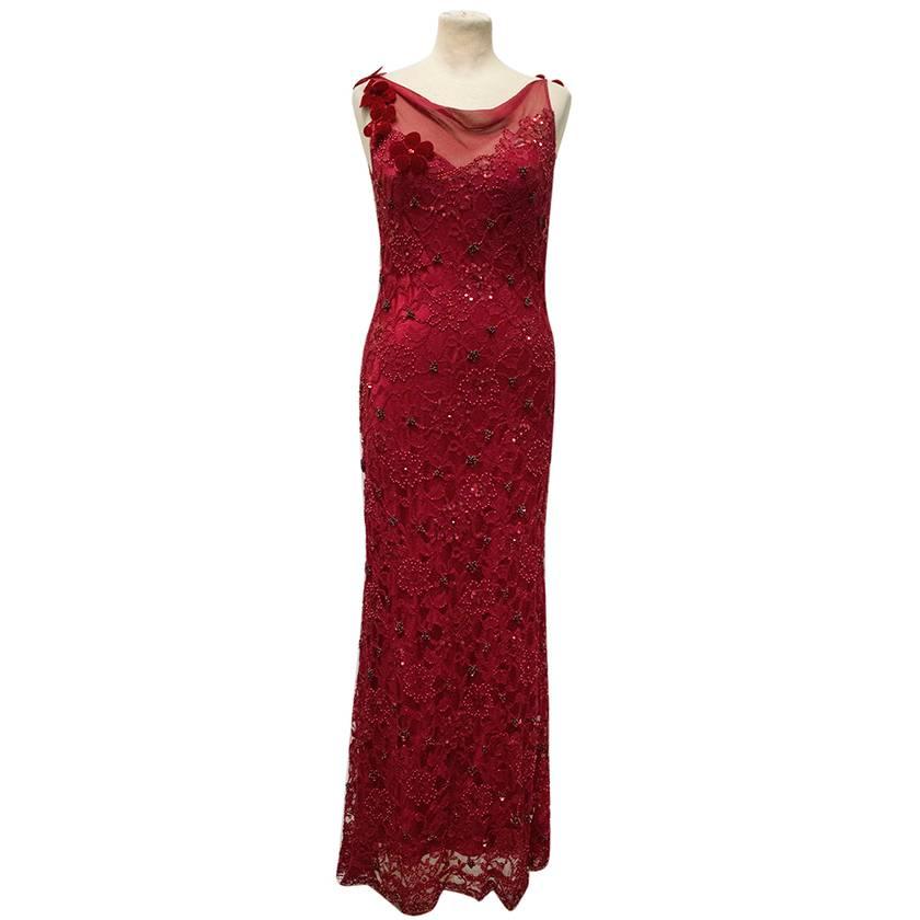 Jenny Packham Red Poppy Sequin Full length Dress