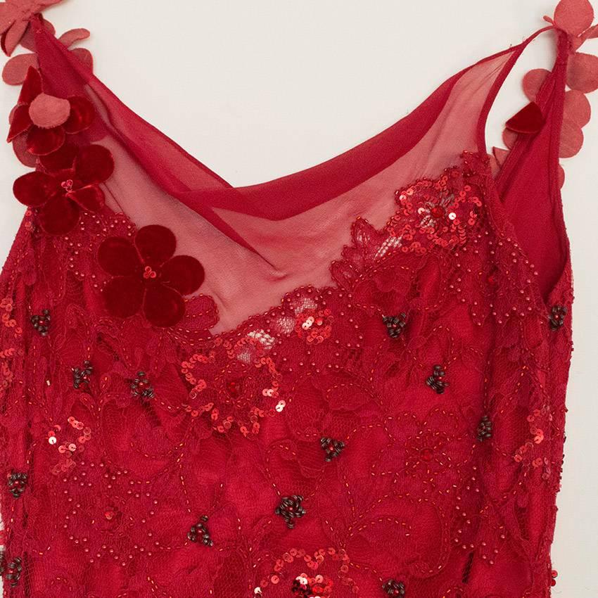 Jenny Packham Red Poppy Sequin Full length Dress. 

Size UK 14/ US 10

Slight damage to lace down the right hand side of the seam, barely noticeable, 8.5/10.  

Spot Clean Only. 

Approx:
Shoulders: 32cm
Bust:46cm
Length:146cm
Waist: