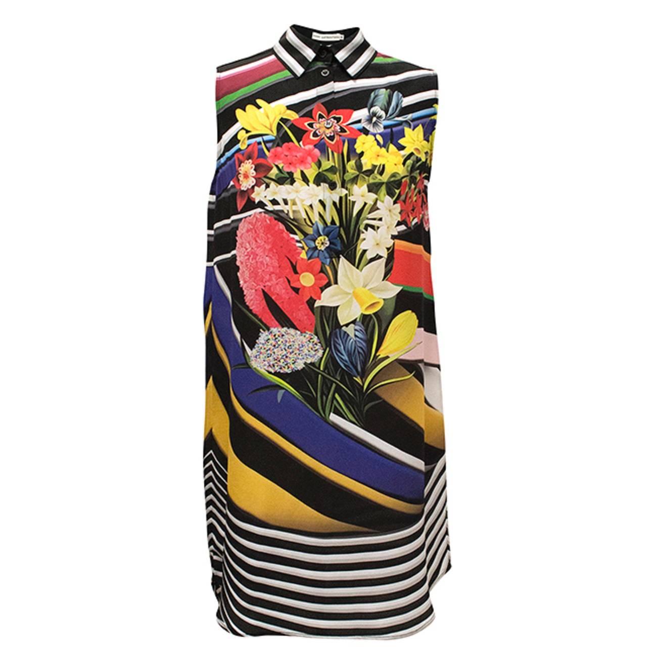 Mary Katrantzou Sleeveless Multi-Print Shirt Dress For Sale
