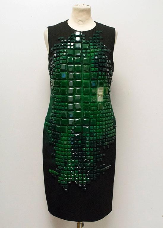 Akris Black Sleeveless Dress with Emerald Green Stones For Sale at 1stdibs