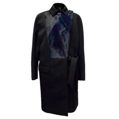 Salvatore Ferragamo Black Long Coat with Navy Lambs Fur IT 46
