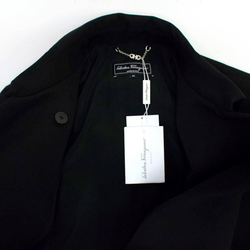 Salvatore Ferragamo Black Long Coat with Navy Lambs Fur IT 46 In Excellent Condition For Sale In London, GB