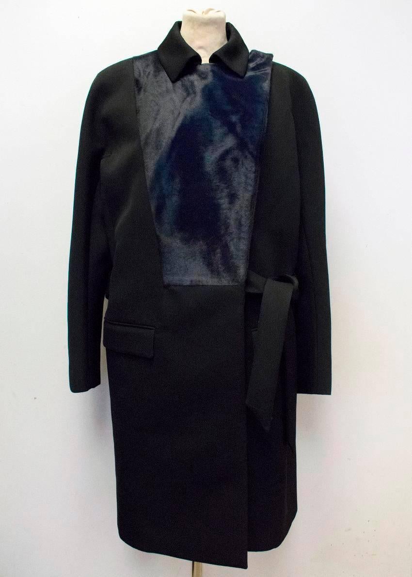 Salvatore Ferragamo Black Long Coat with Navy Lambs Fur IT 46 For Sale 1