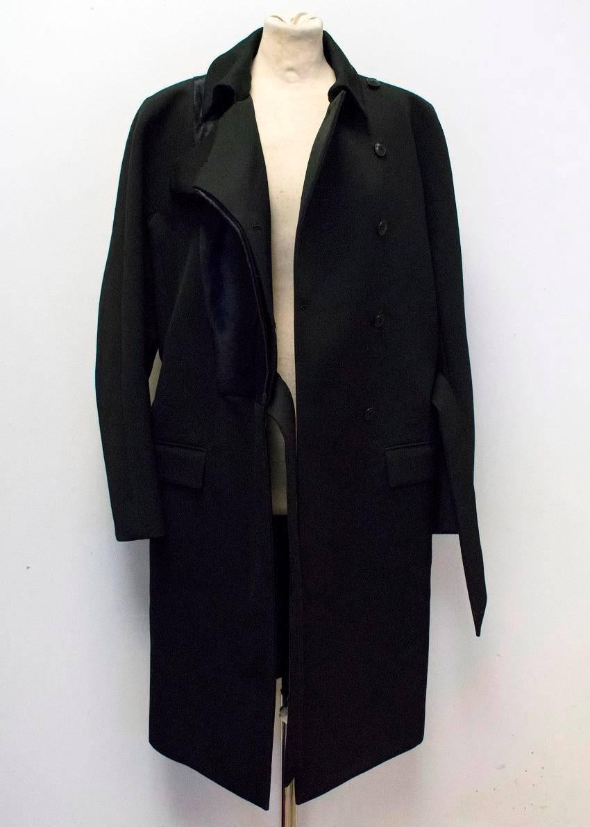 Women's Salvatore Ferragamo Black Long Coat with Navy Lambs Fur IT 46 For Sale