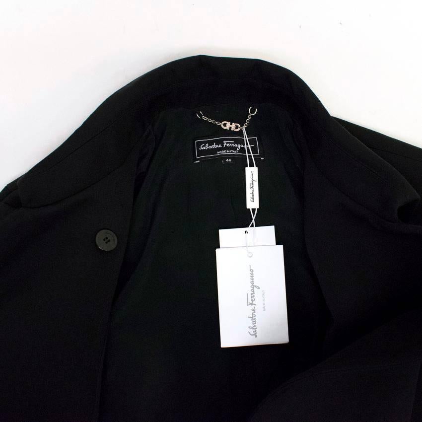 Salvatore Ferragamo Black Long Coat with Navy Lambs Fur IT 46 For Sale 3