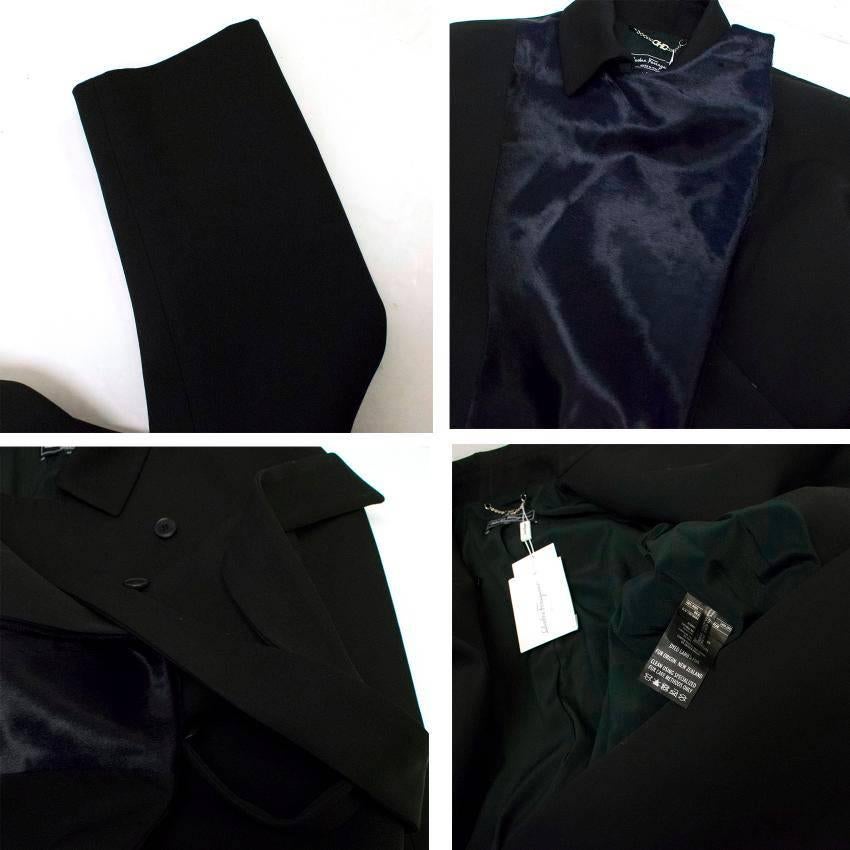 Salvatore Ferragamo Black Long Coat with Navy Lambs Fur IT 46 For Sale 2