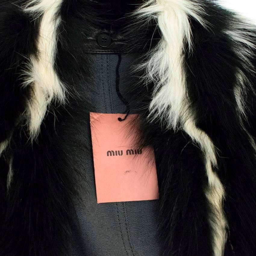 Miu Miu Grey Denim Blazer with Raccoon & Kangaroo Fur Collar For Sale 2