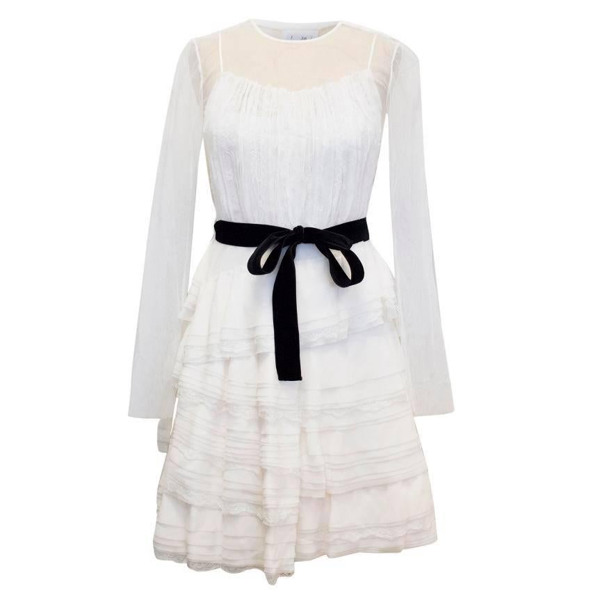 Alberta Ferretti Cream Ruffled Mini Dress For Sale