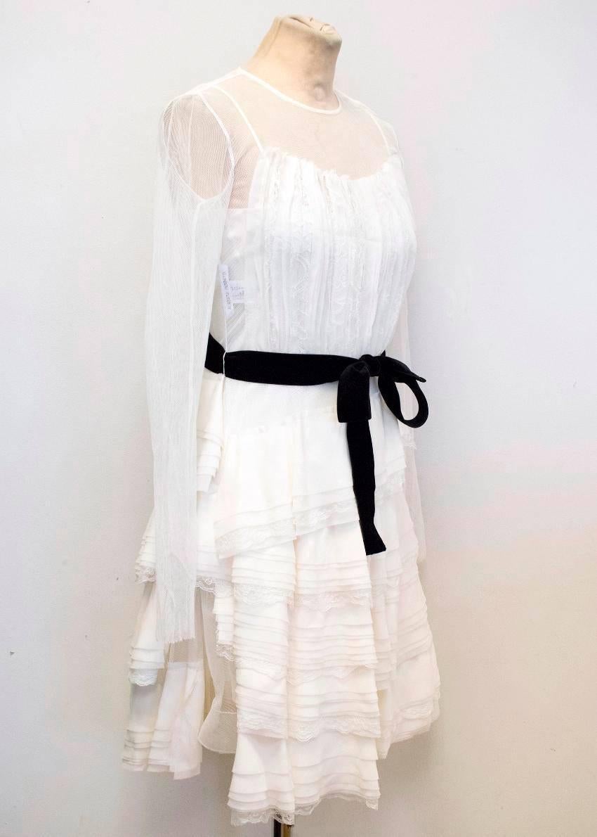 Alberta Ferretti Cream Ruffled Mini Dress In New Condition For Sale In London, GB
