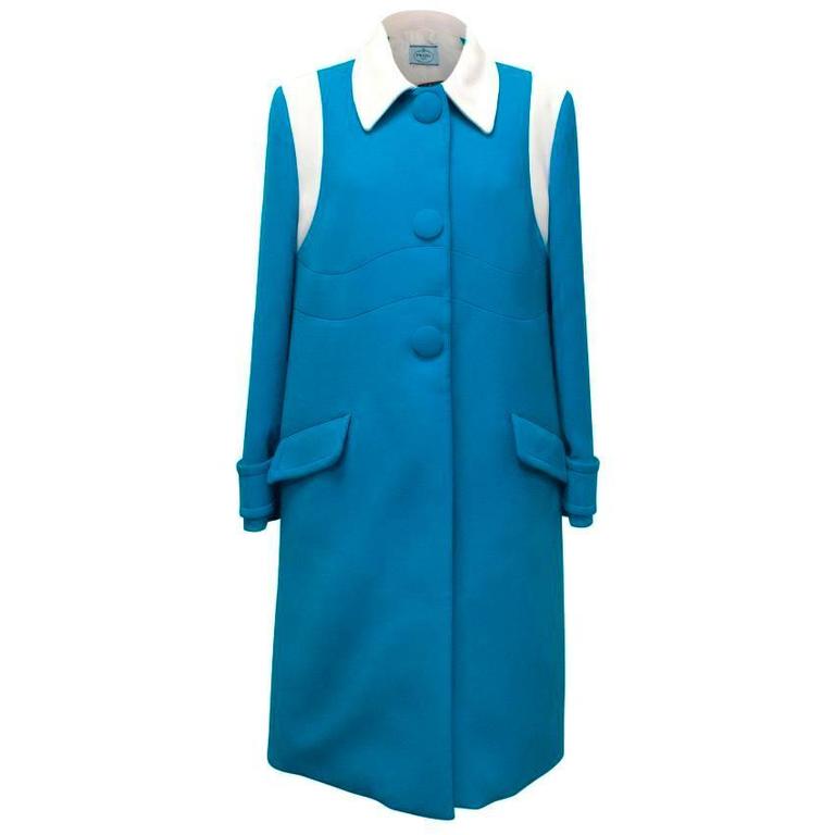 Prada Blue and White Coat US 10 For Sale at 1stDibs