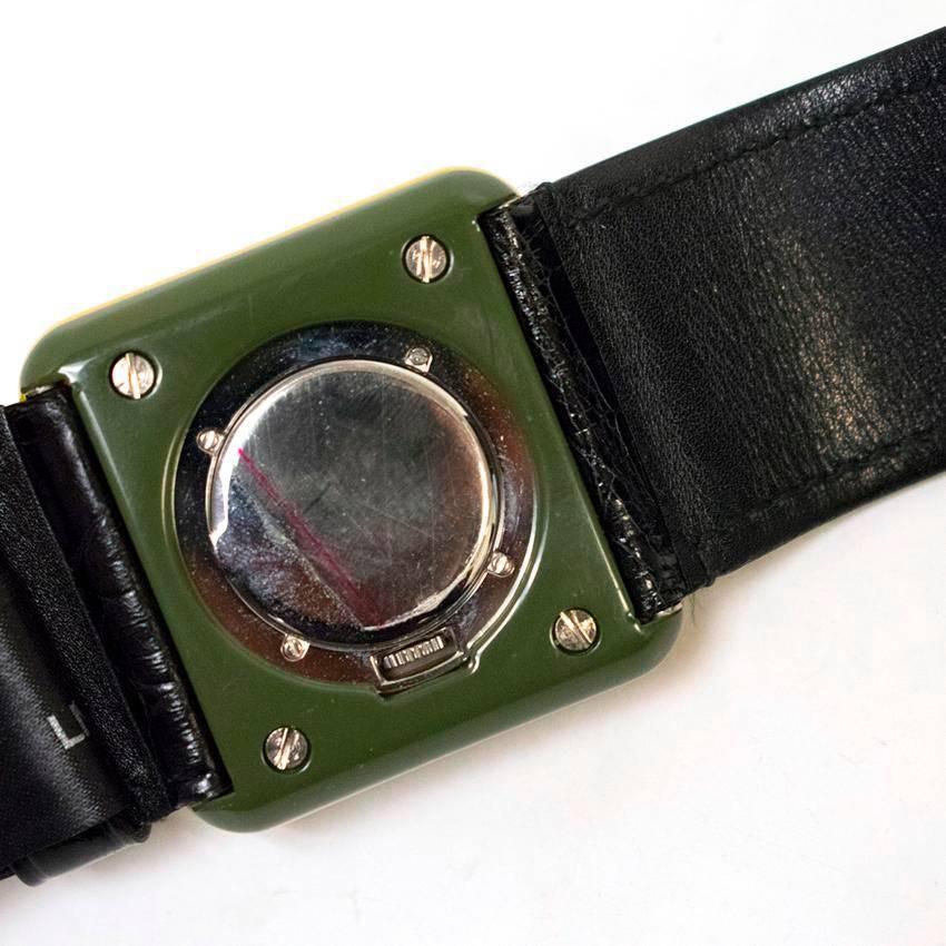 Prada Green & Yellow Watch Bracelet with Black Leather Strap In Excellent Condition In London, GB