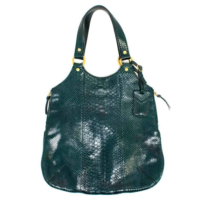 Yves Saint Laurent Dark Green Snake Skin 'Tribute' Tote