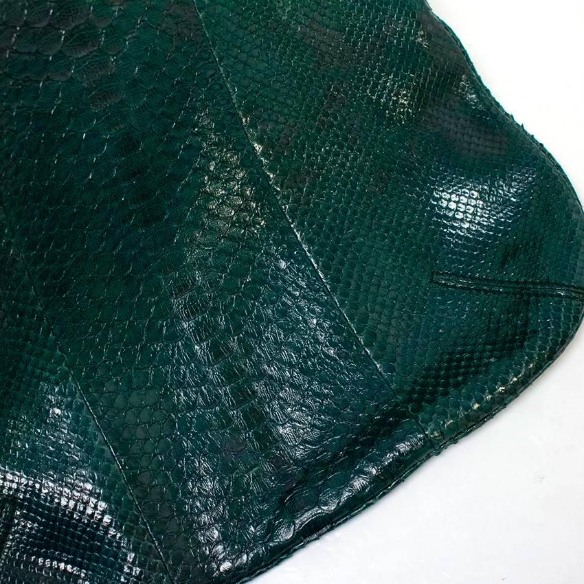 Yves Saint Laurent Dark Green Snake Skin 'Tribute' Tote In Excellent Condition In London, GB