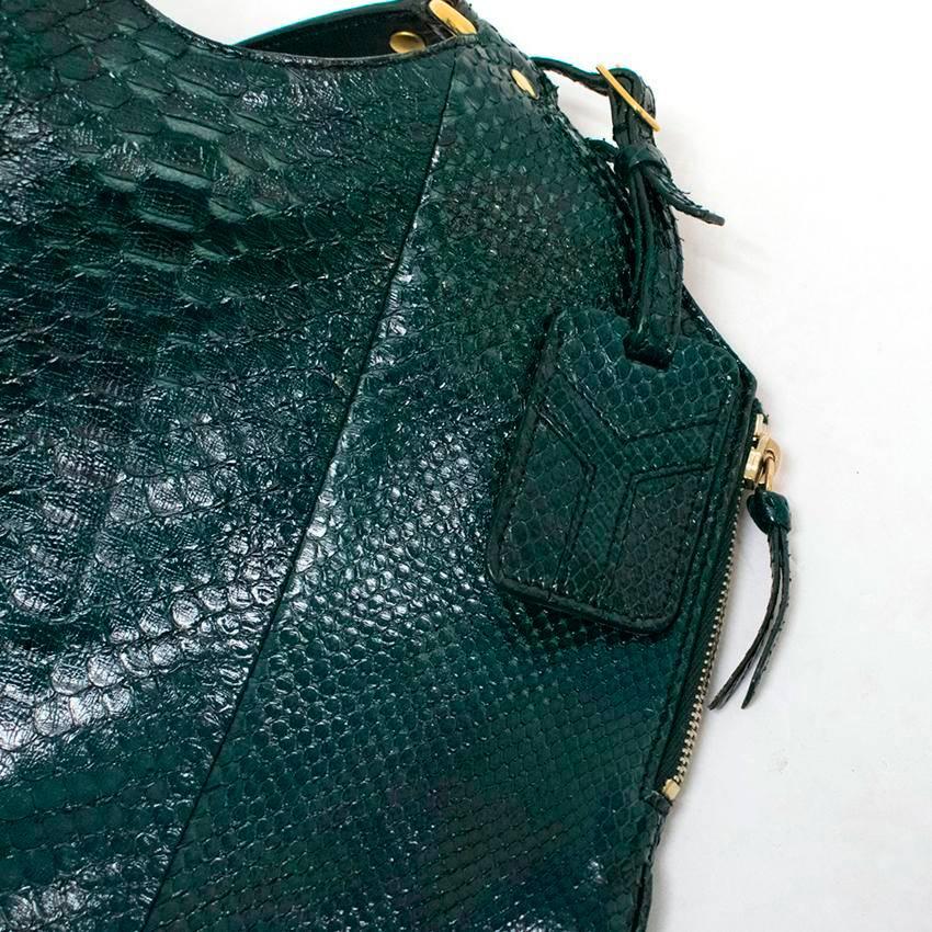 Women's Yves Saint Laurent Dark Green Snake Skin 'Tribute' Tote