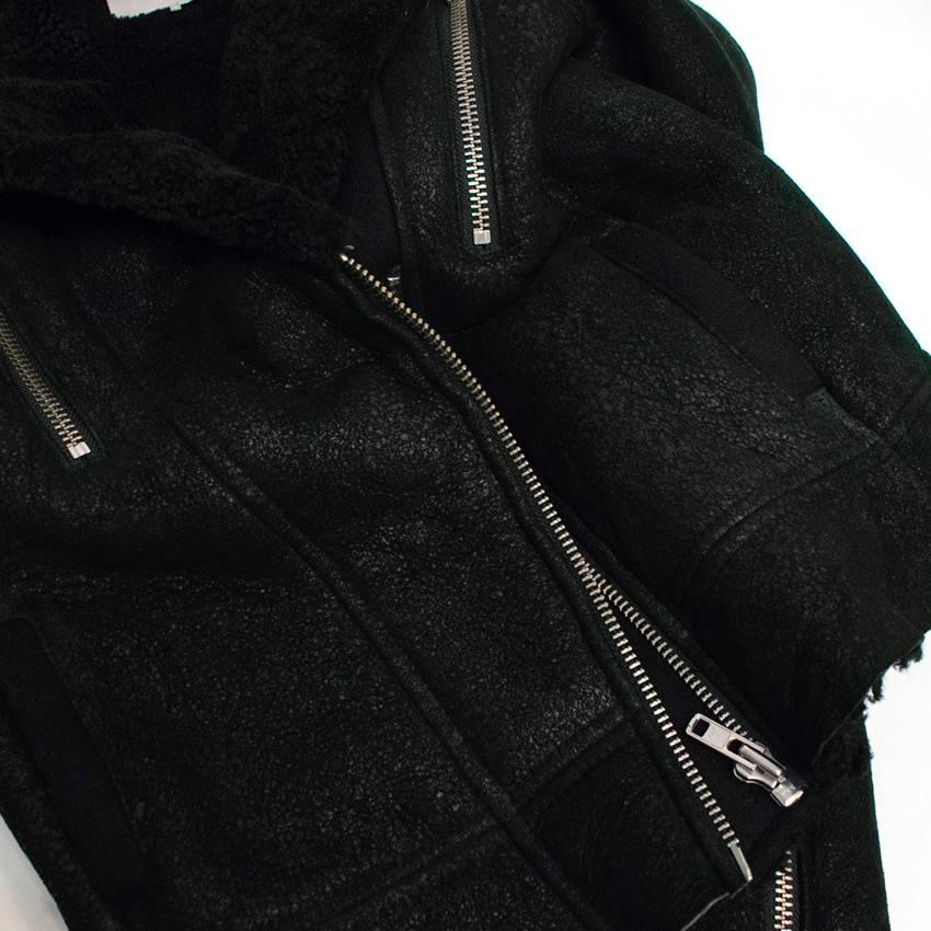  IRO Black Shearling Biker Jacket For Sale 2