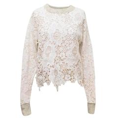 See by Chloe White Crochet Jumper with a Grey Knitted Back