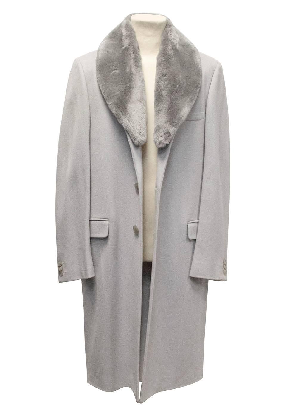 Gray Gianni Versace Grey Coat with Castorino Fur Collar For Sale