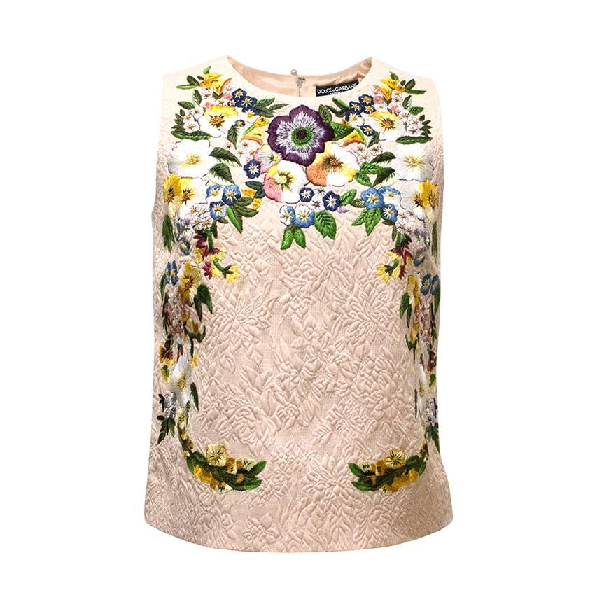 Dolce & Gabbana Pale Pink Floral Embroidered Top For Sale