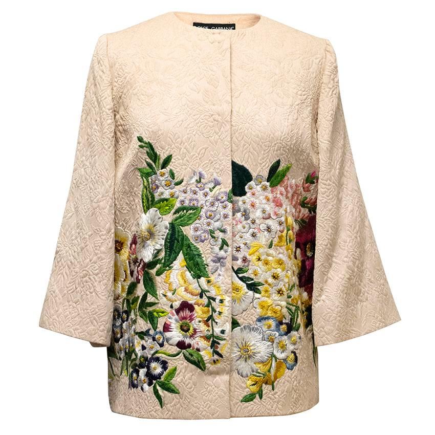 Dolce & Gabbana Pale Pink Floral Embroidered Jacket For Sale