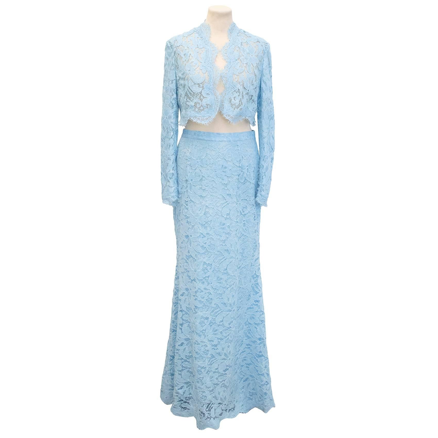 Emilio Pucci Baby Blue Lace Two Piece Jacket and Maxi Skirt For Sale