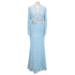 Emilio Pucci Baby Blue Lace Two Piece Jacket and Maxi Skirt