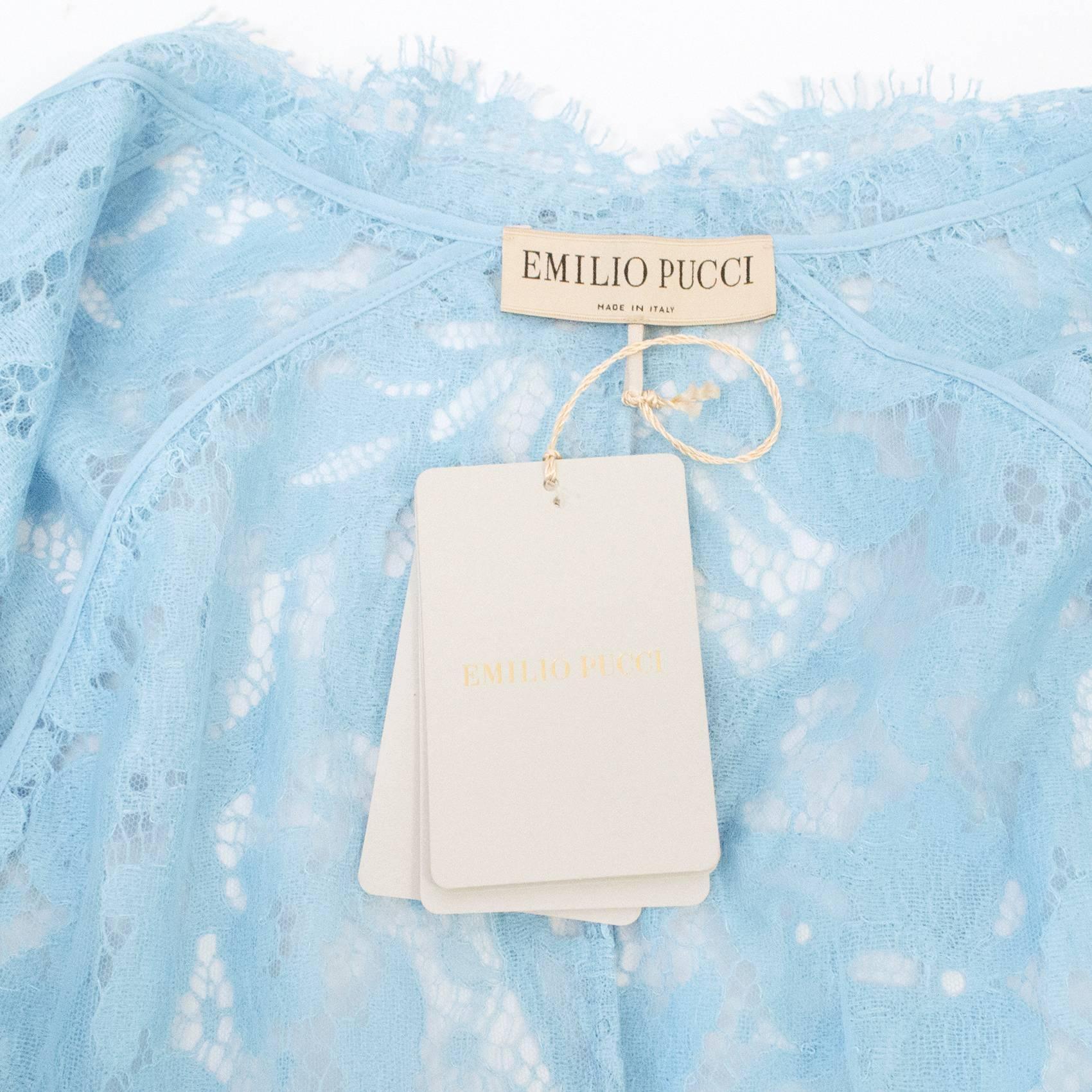 Emilio Pucci Baby Blue Lace Two Piece Jacket and Maxi Skirt For Sale 1