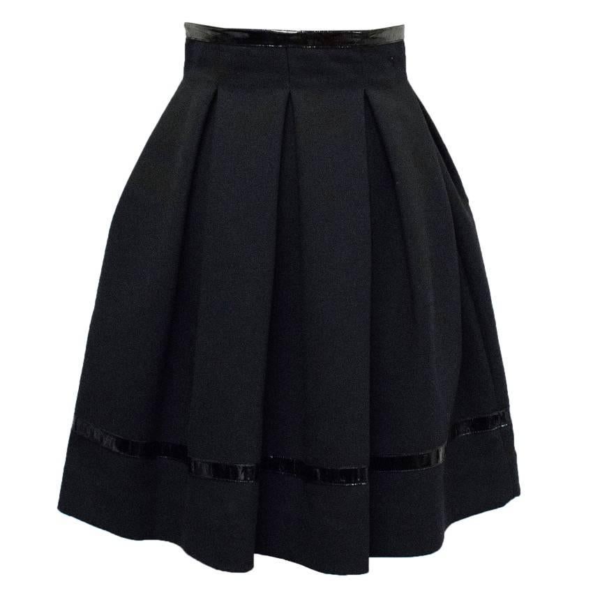 Tamara Mellon Black Patent Leather Trim Pleated Skirt For Sale