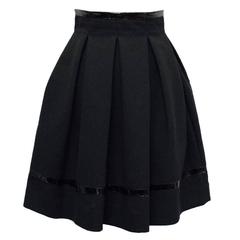 Tamara Mellon Black Patent Leather Trim Pleated Skirt