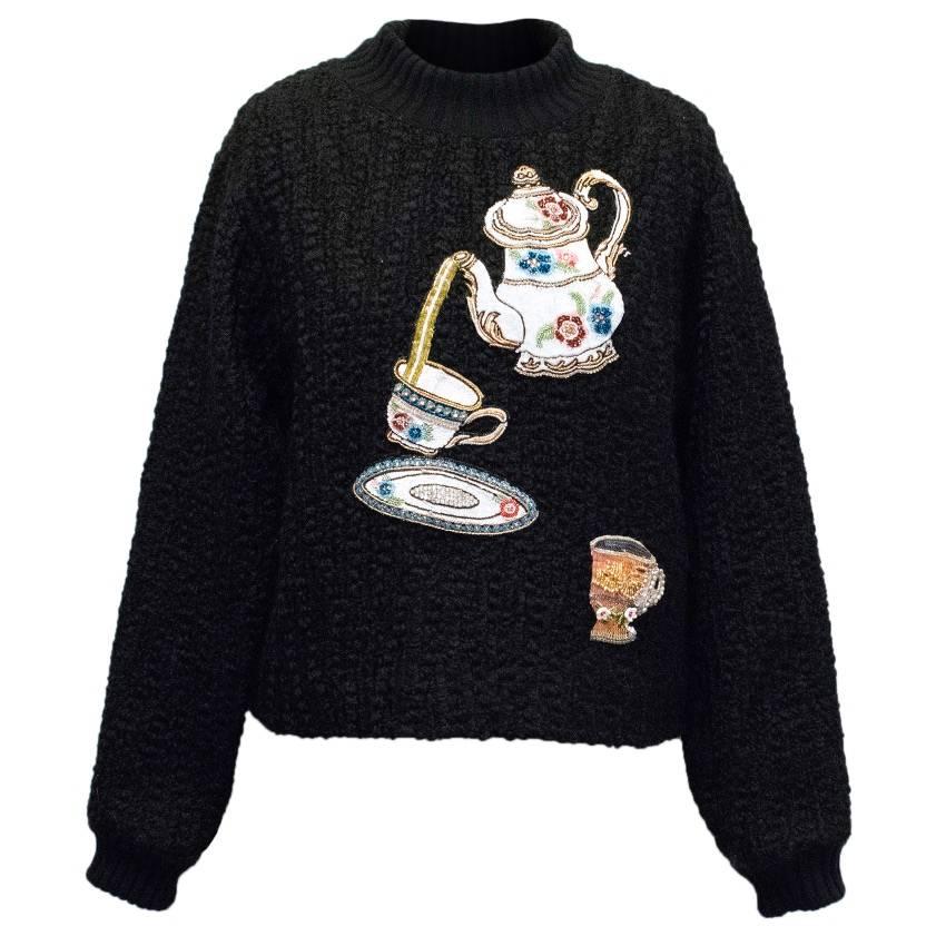 Dolce & Gabbana Black Jumper with Teapot Embellishment For Sale