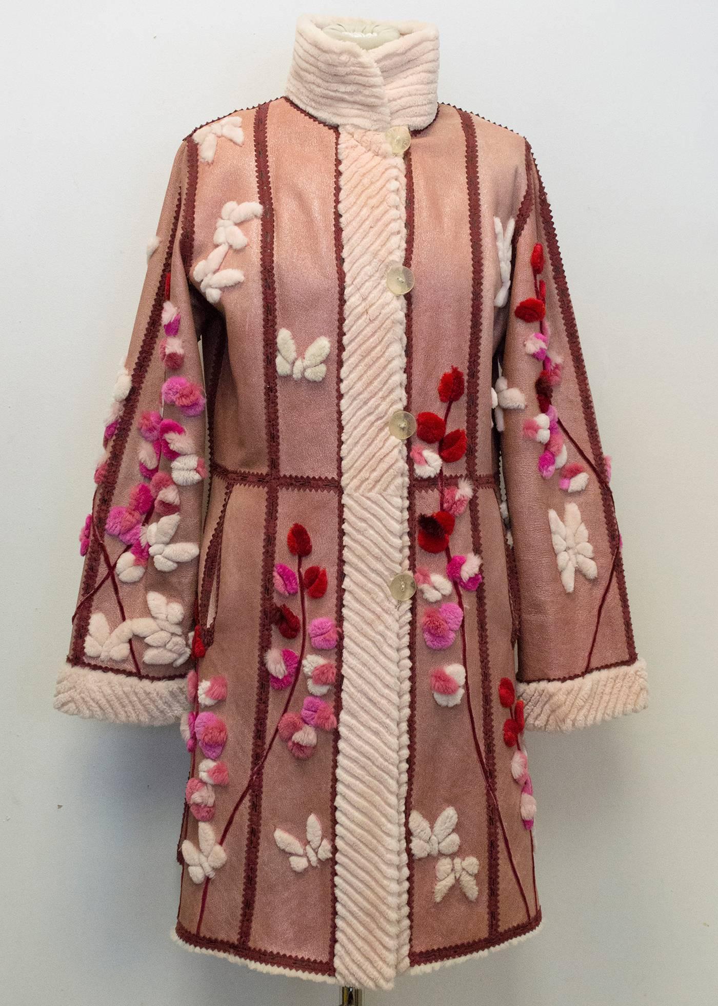 Zuki Rabbit Reversible Coat with Fur Floral Pattern 6