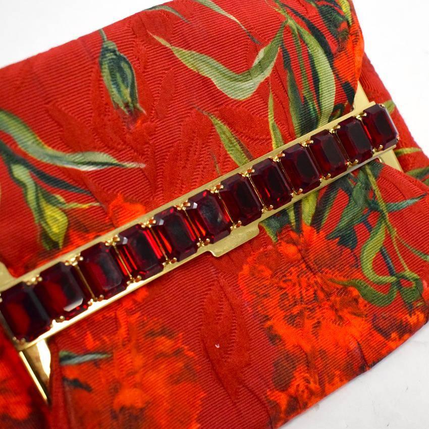 Dolce & Gabbana Red Emerald-Cut Jewel-Embellished Clutch For Sale 4